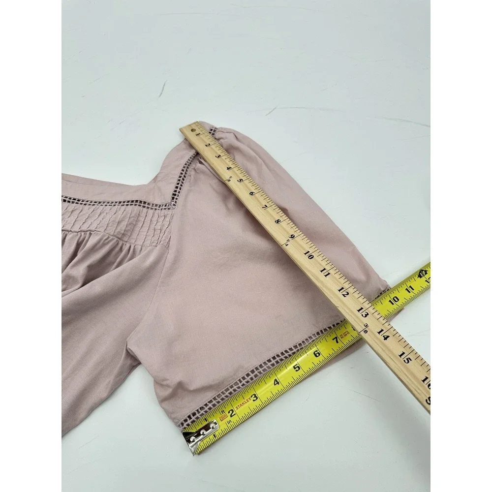 Banana Republic Women's Pink Boho Cottagecore Blouse L Square Neck Puff Sleeve